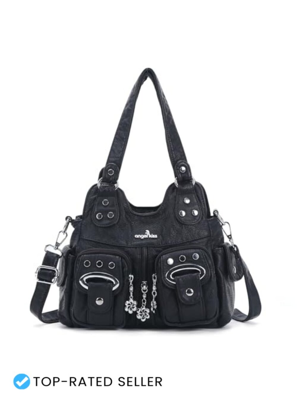Washed Vegan Leather Hobo Purse Women Multi-Pocket Shoulder Bag Adjustable Strap